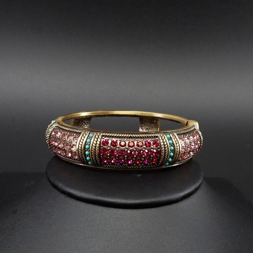 Heidi Daus Timeless Beauty Rhinestone Hinged Bangle Bracelet Pink Blue Size 7